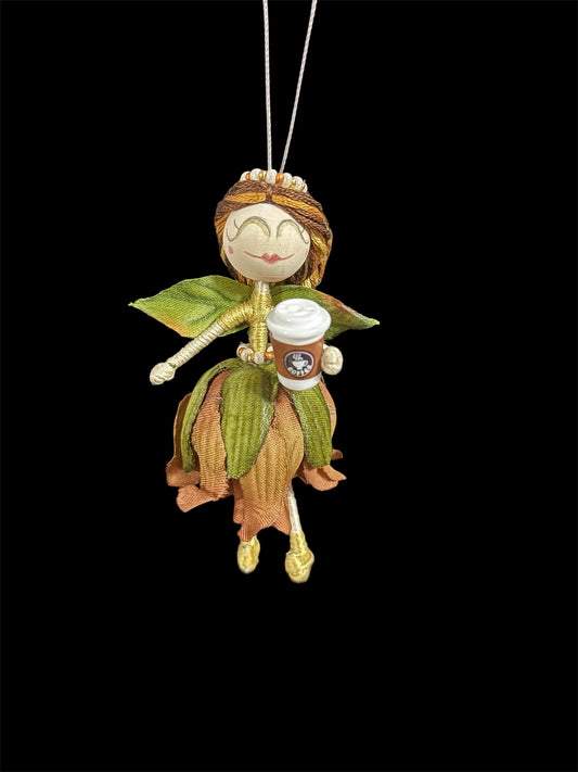 Brown Flower Fairy with Coffee Cup