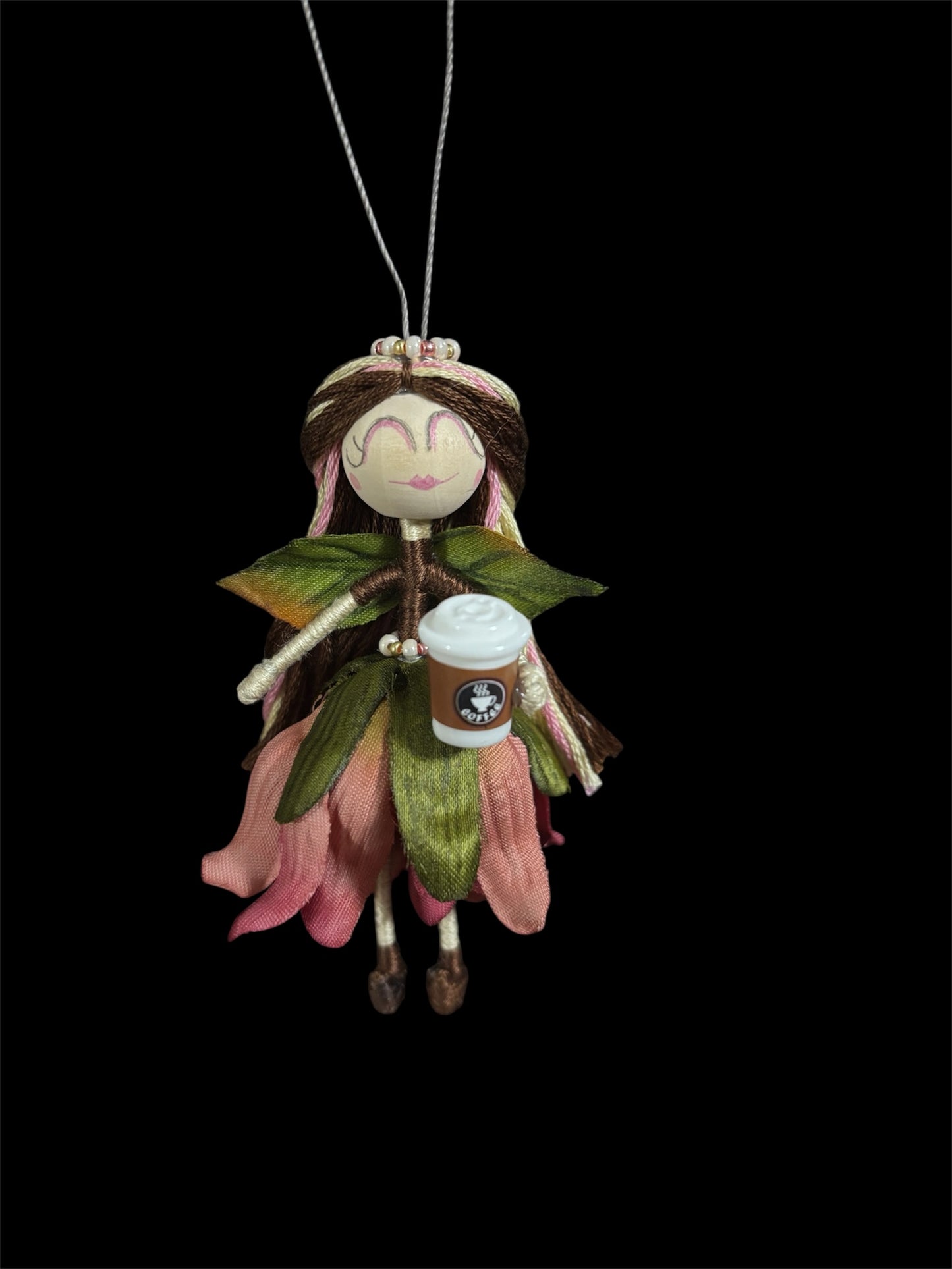 Pink Flower Fairy with Coffee Cup